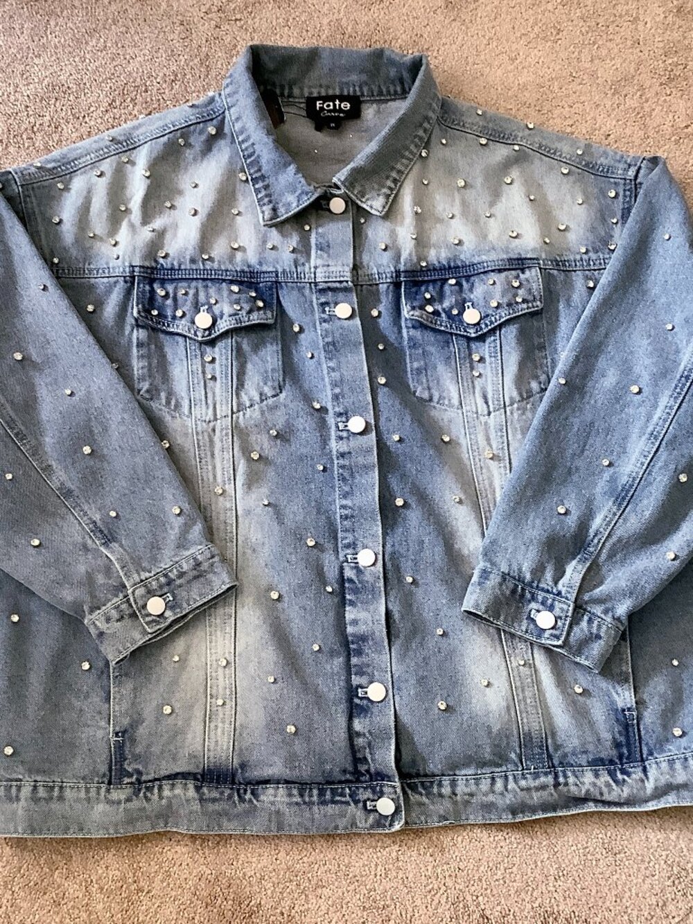 Rhinestone Studded Denim Jacket 2X Denim Lover Embellished Bling Y2K Glam NWT